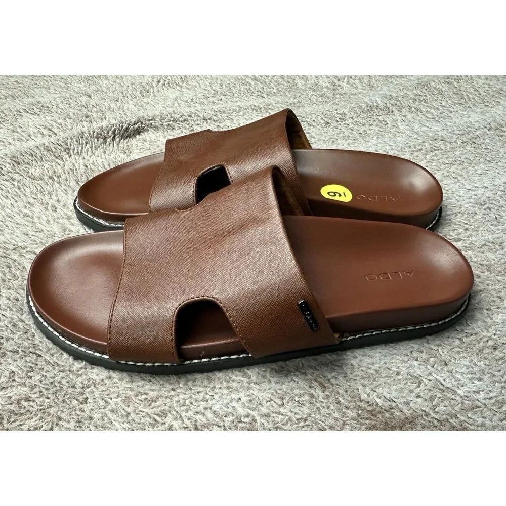 Aldo Mondi Men’s Slide Sandals. PU Leather. Brown. Sz: 9 US. NWOB